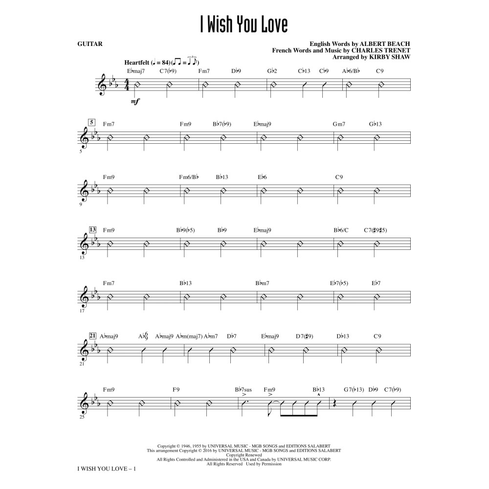 I Wish You Love - Guitar