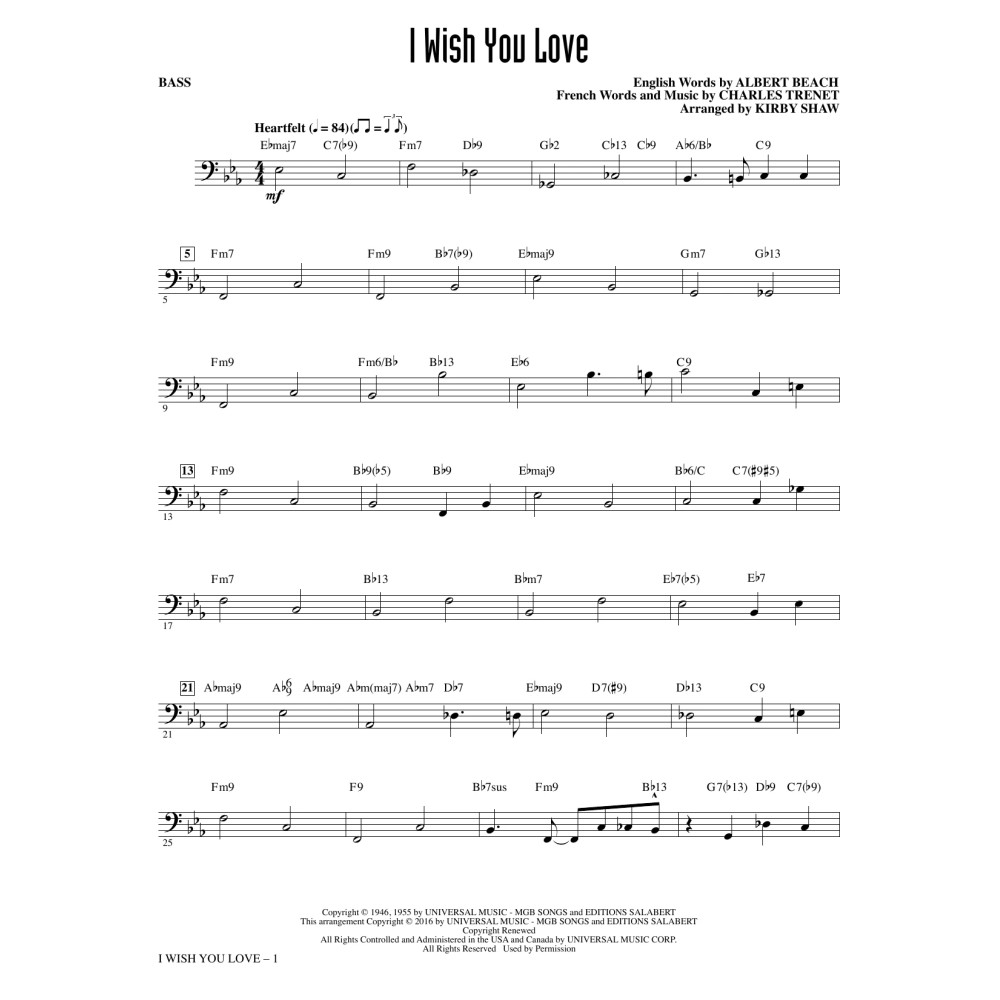 I Wish You Love - Bass