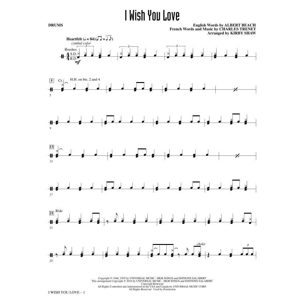 I Wish You Love - Drum Set