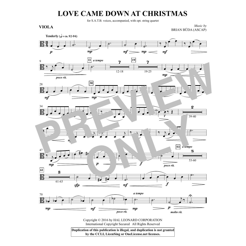 Love Came Down at Christmas - Viola