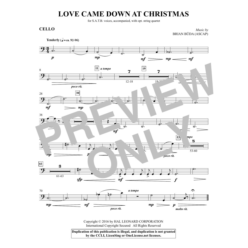 Love Came Down at Christmas - Cello
