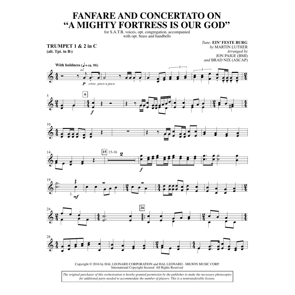Fanfare and Concertato on A Mighty Fortress Is Our God - C Trumpet 1,2 (sub. Bb Tpt.)