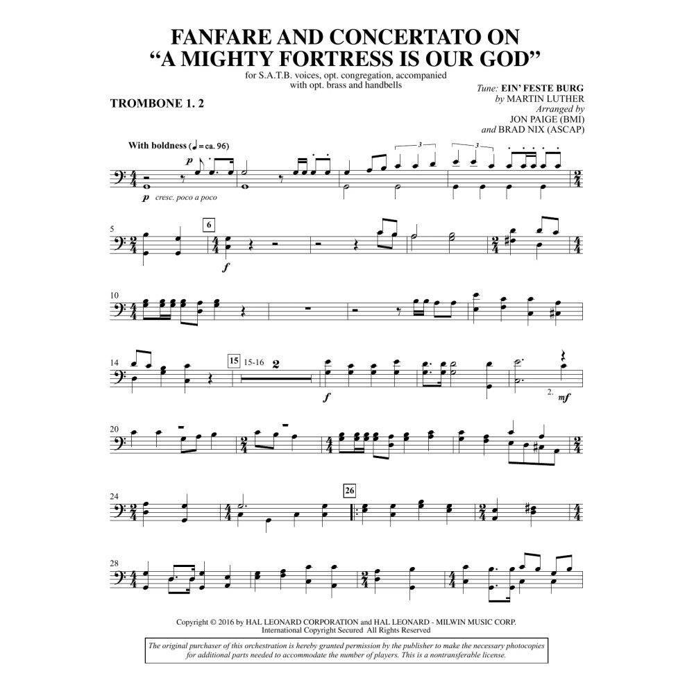Fanfare and Concertato on A Mighty Fortress Is Our God - Trombone 1 & 2