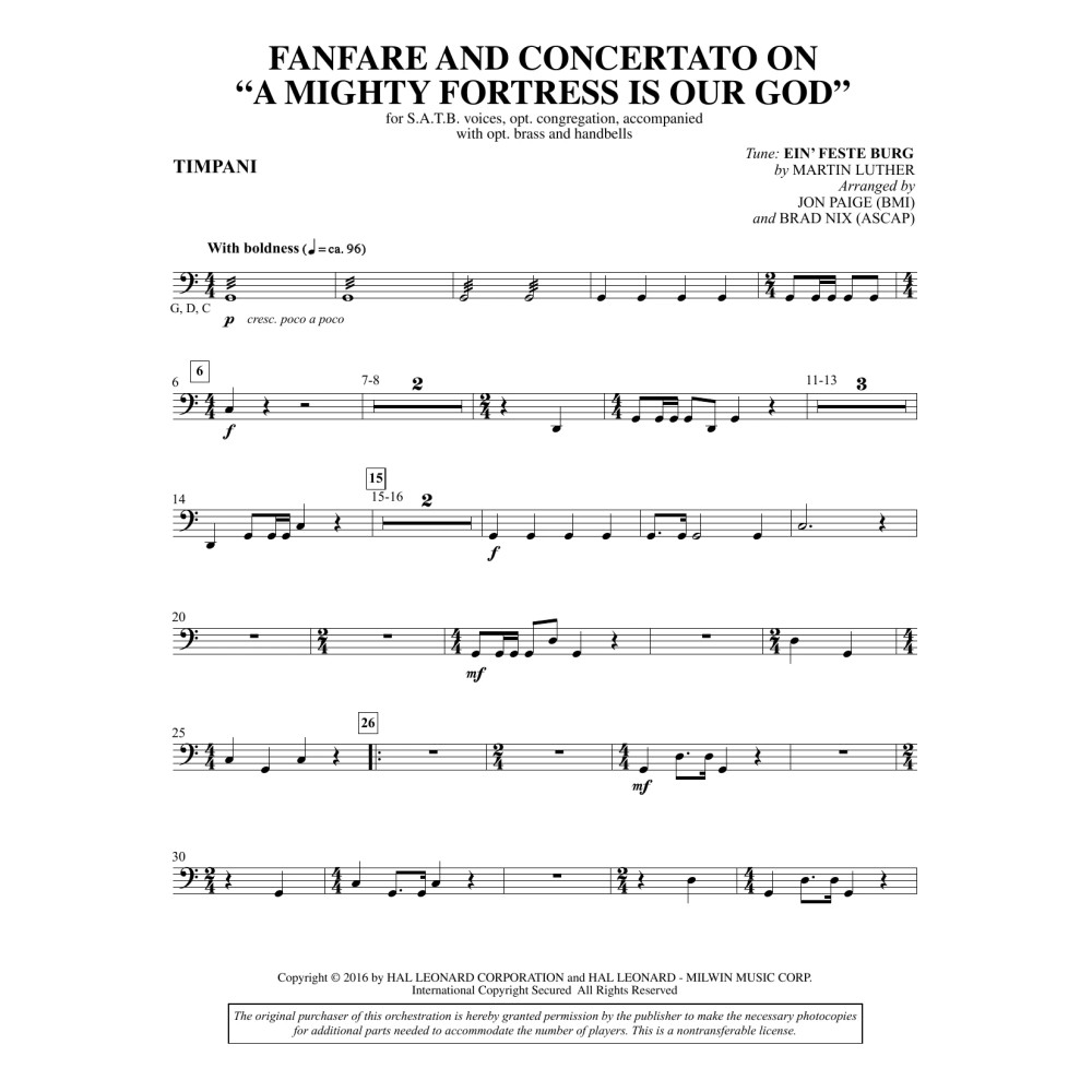 Fanfare and Concertato on A Mighty Fortress Is Our God - Timpani