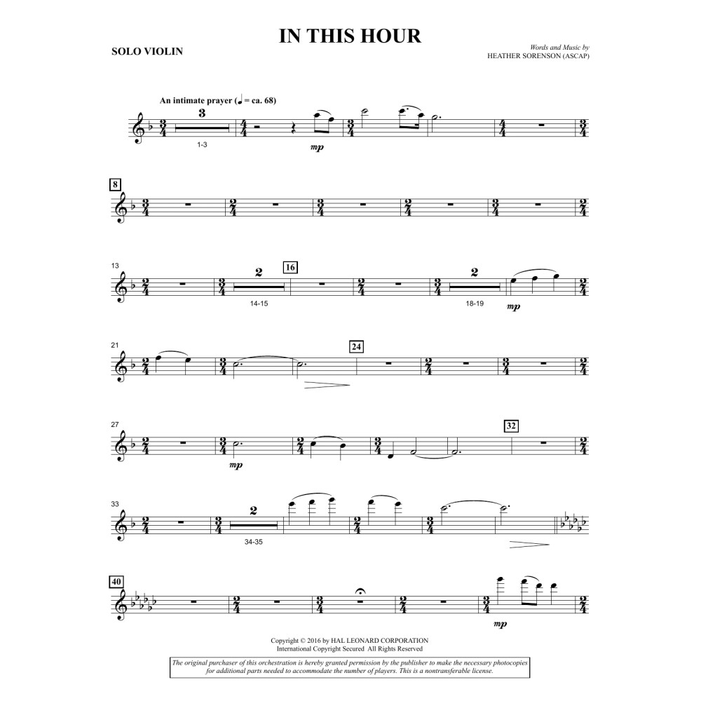 In This Hour - Solo Violin