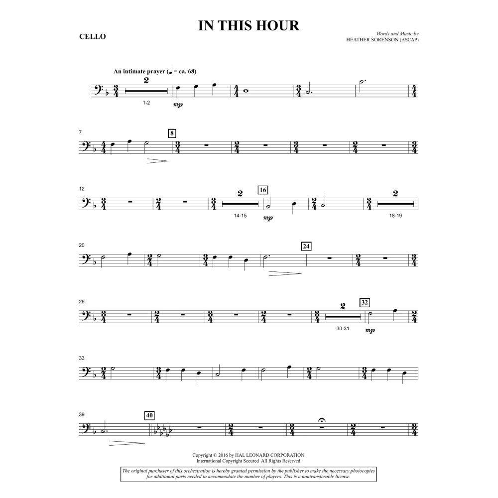 In This Hour - Cello