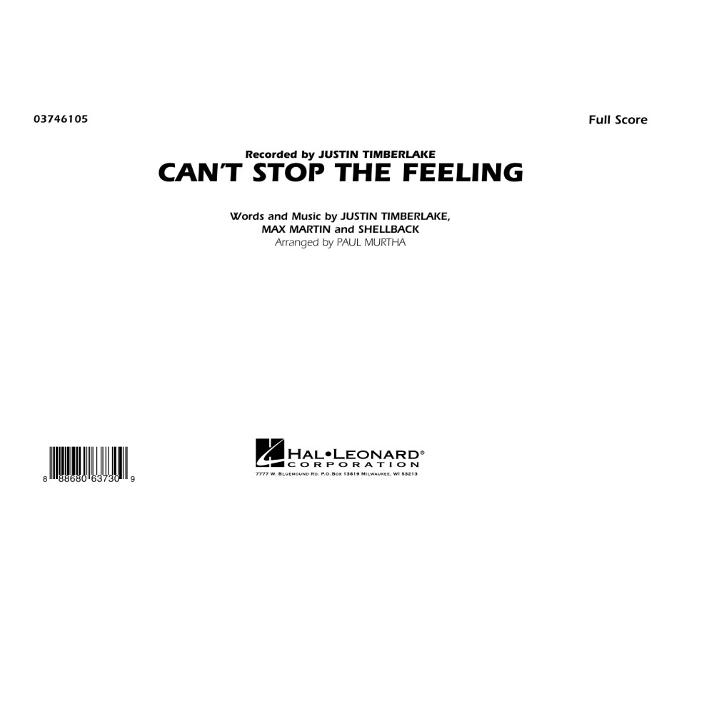 Can't Stop the Feeling (from Trolls) - Conductor Score (Full Score)