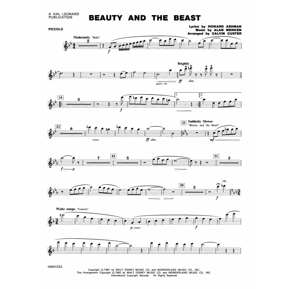 Beauty and the Beast (Medley) - Piccolo