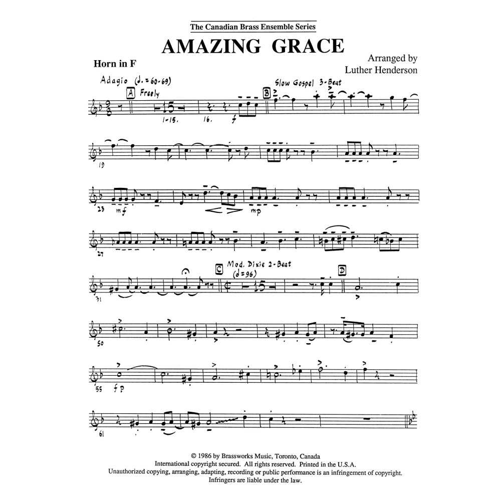 Amazing Grace - Horn in F