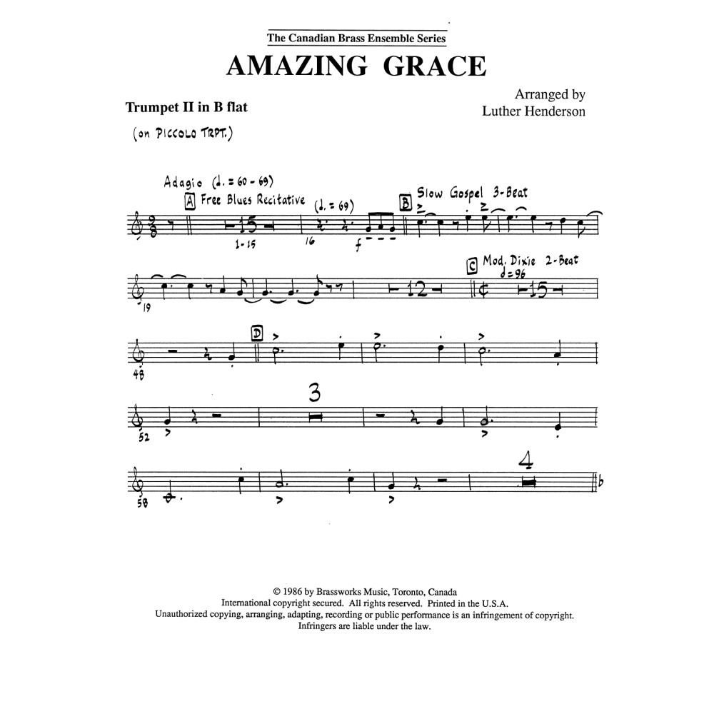 Amazing Grace - Bb Piccolo Trumpet