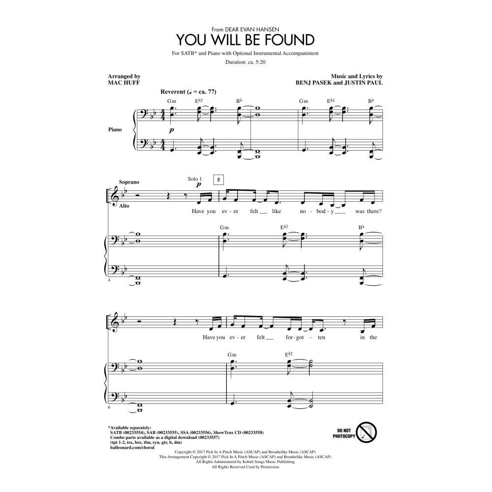 You Will Be Found (from Dear Evan Hansen) (arr. Mac Huff)