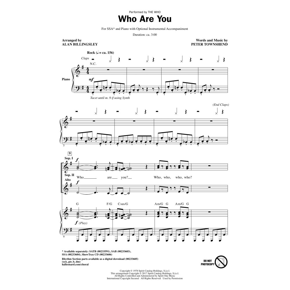 Who Are You (arr. Alan Billingsley)