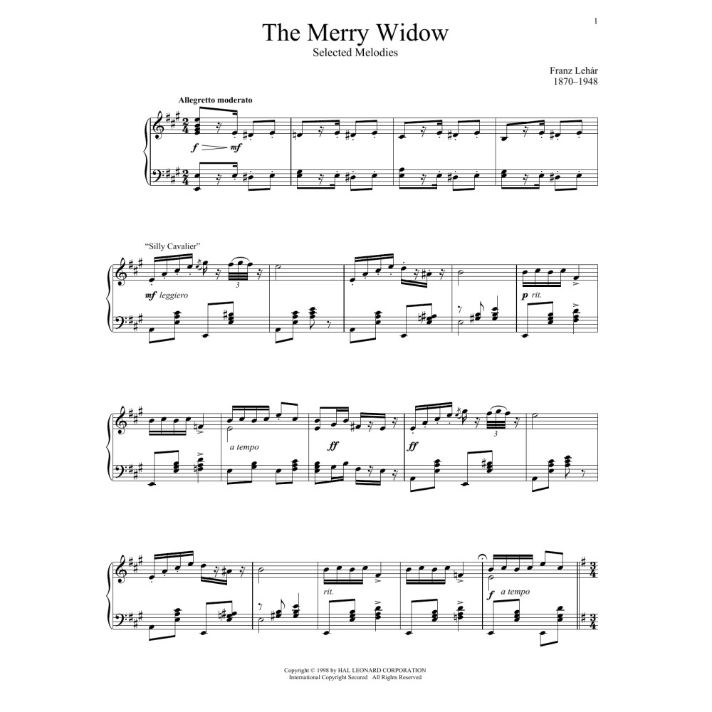 The Merry Widow, Selected Melodies