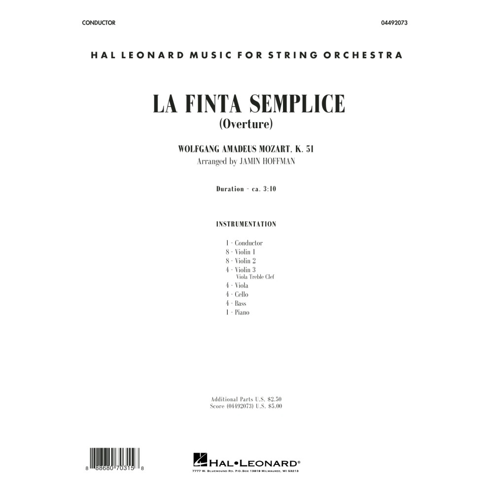 La Finta Semplice (Overture) - Conductor Score (Full Score)