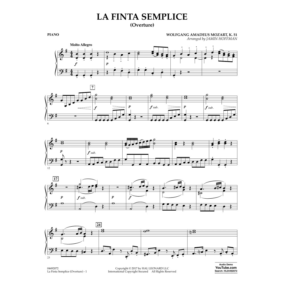 La Finta Semplice (Overture) - Piano