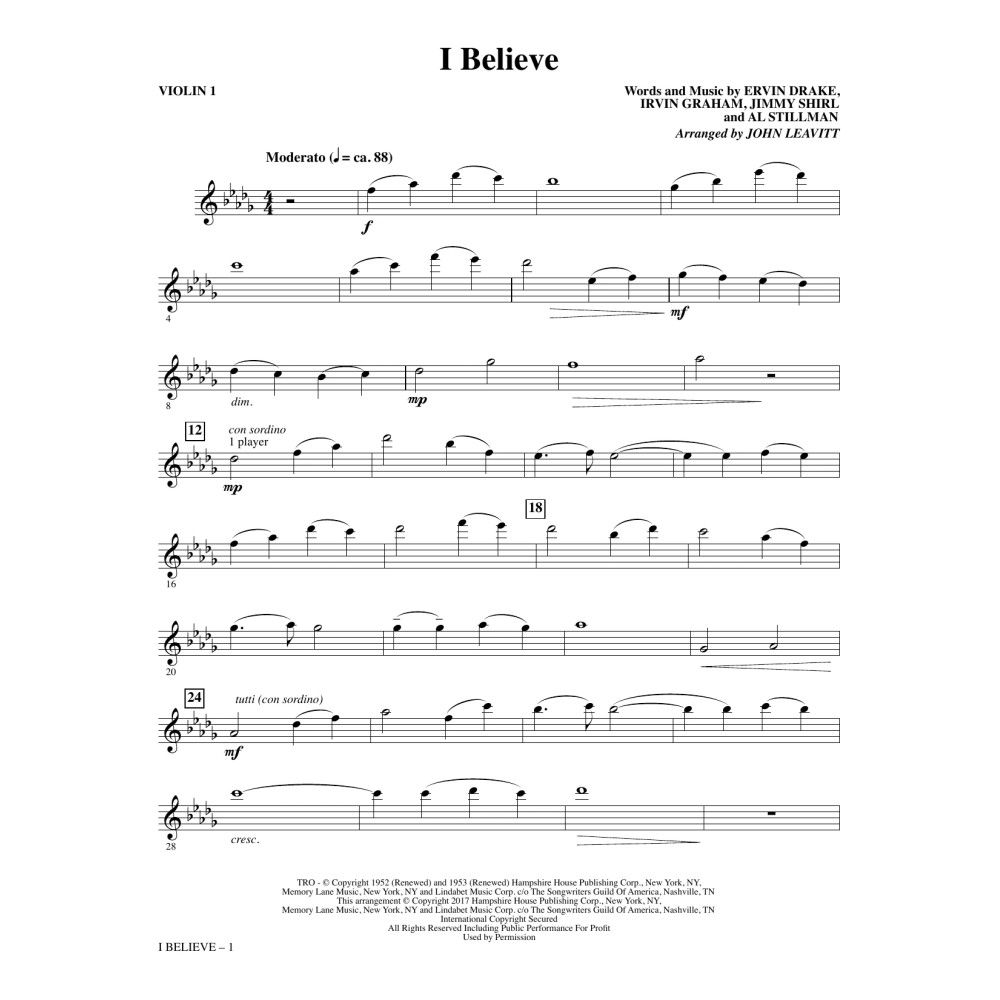 I Believe - Violin 1