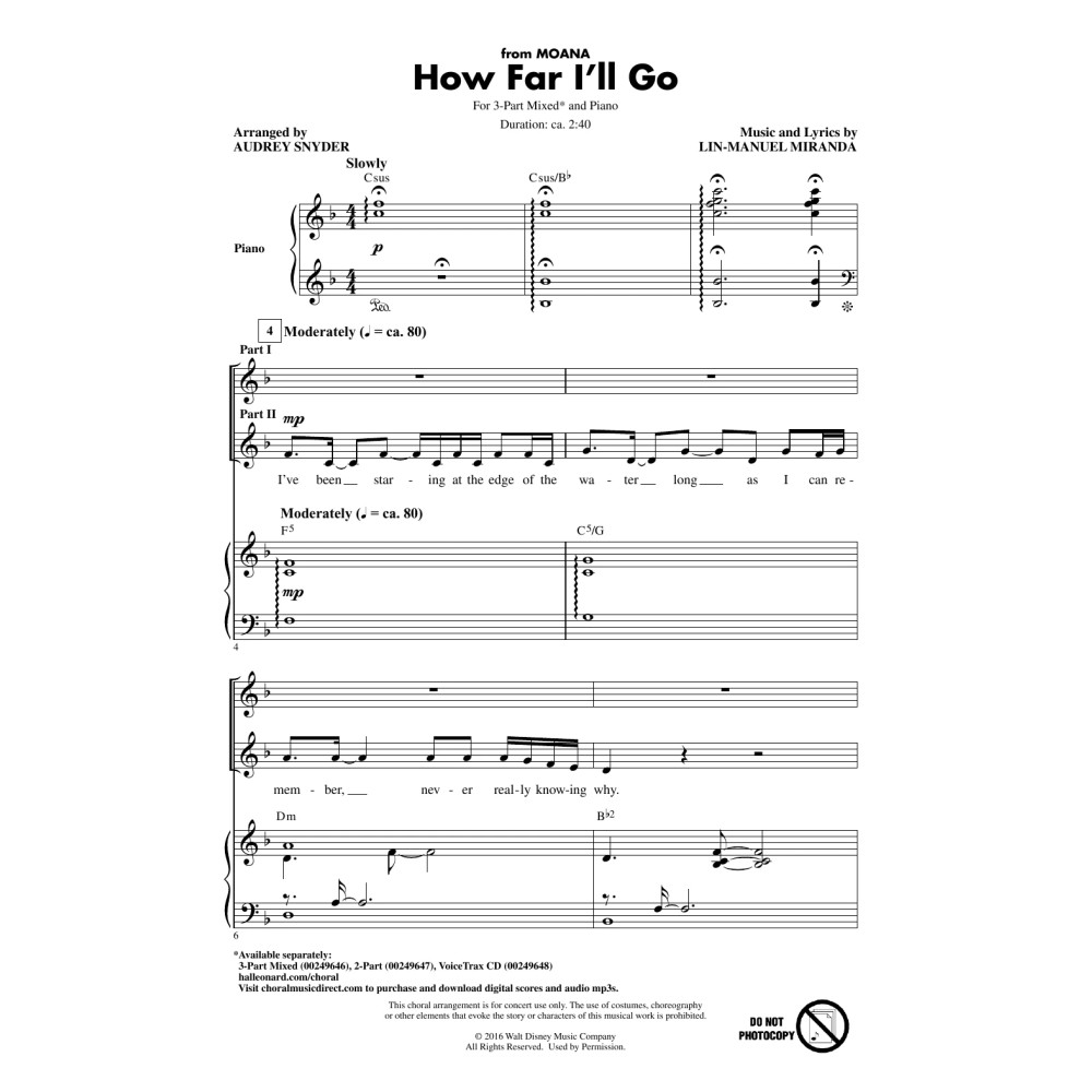How Far I'll Go (from Moana) (arr. Audrey Snyder)