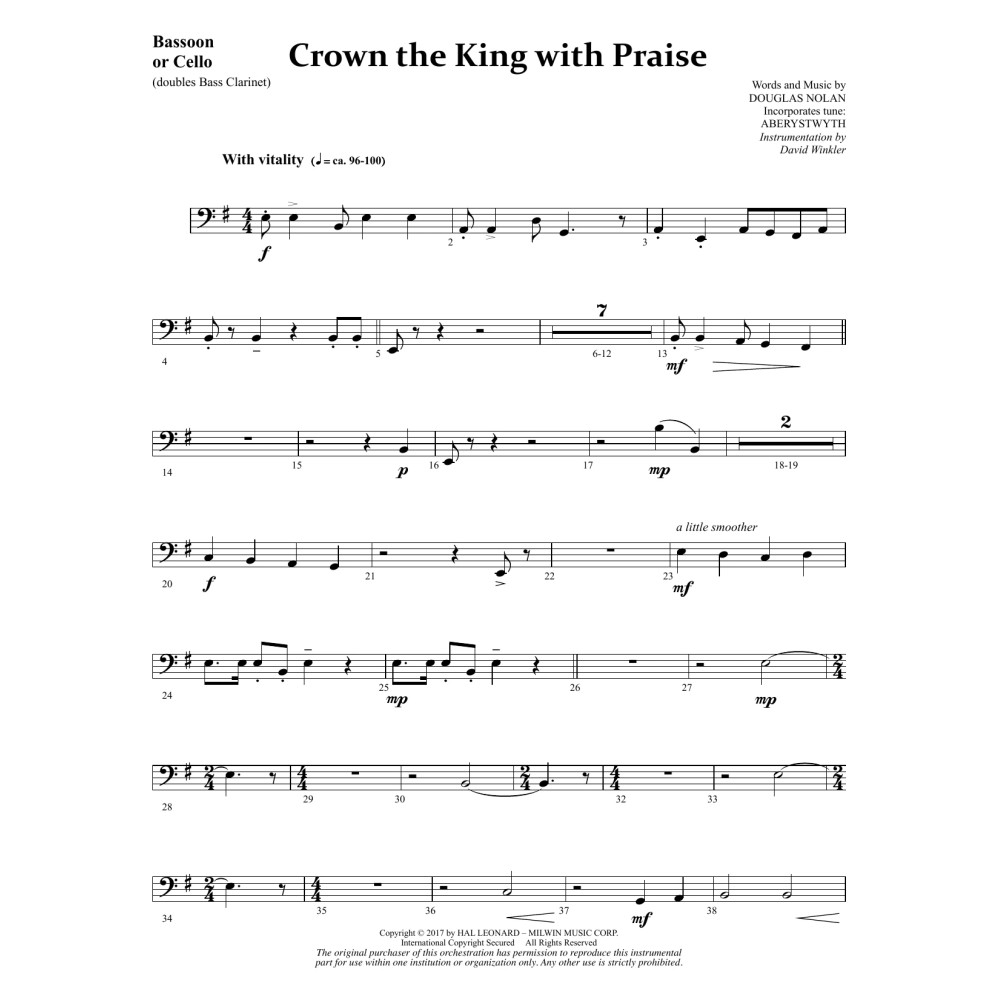 Crown the King with Praise - Bassoon/Cello (dbl. Bass Clar)