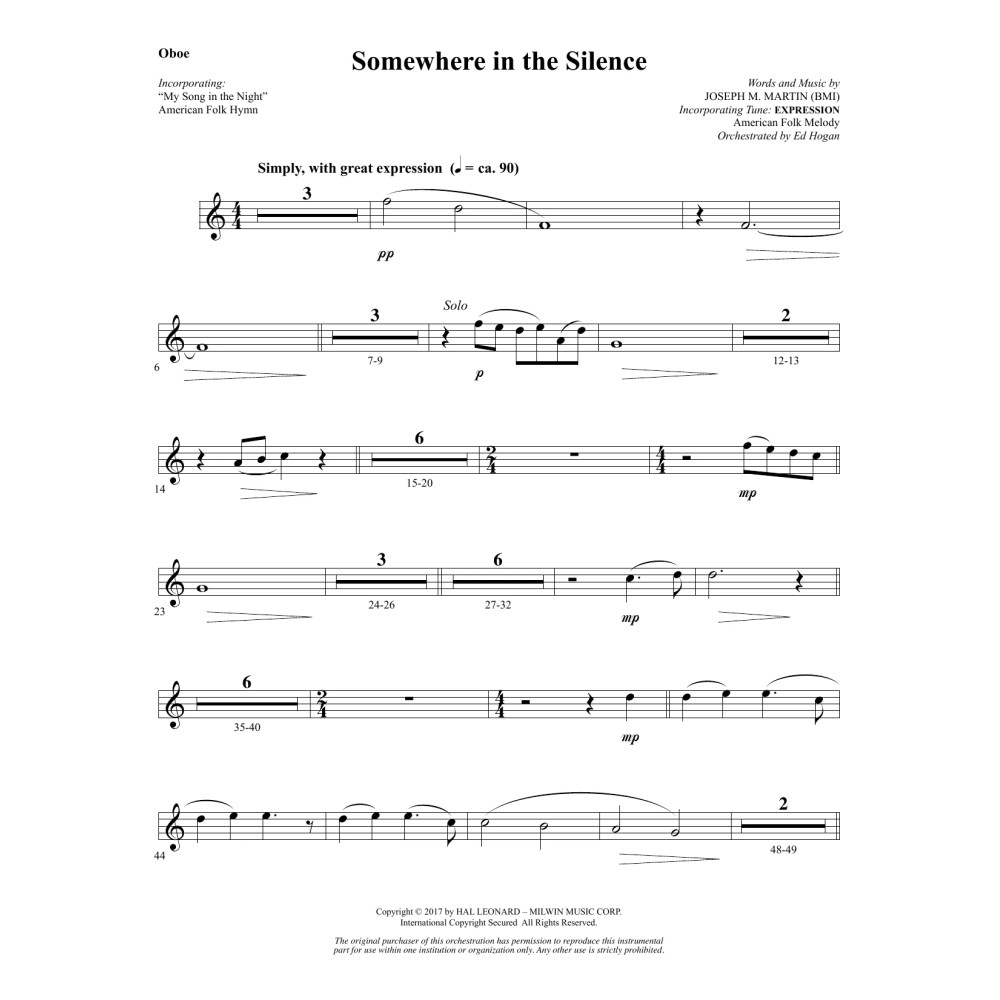Somewhere in the Silence - Oboe