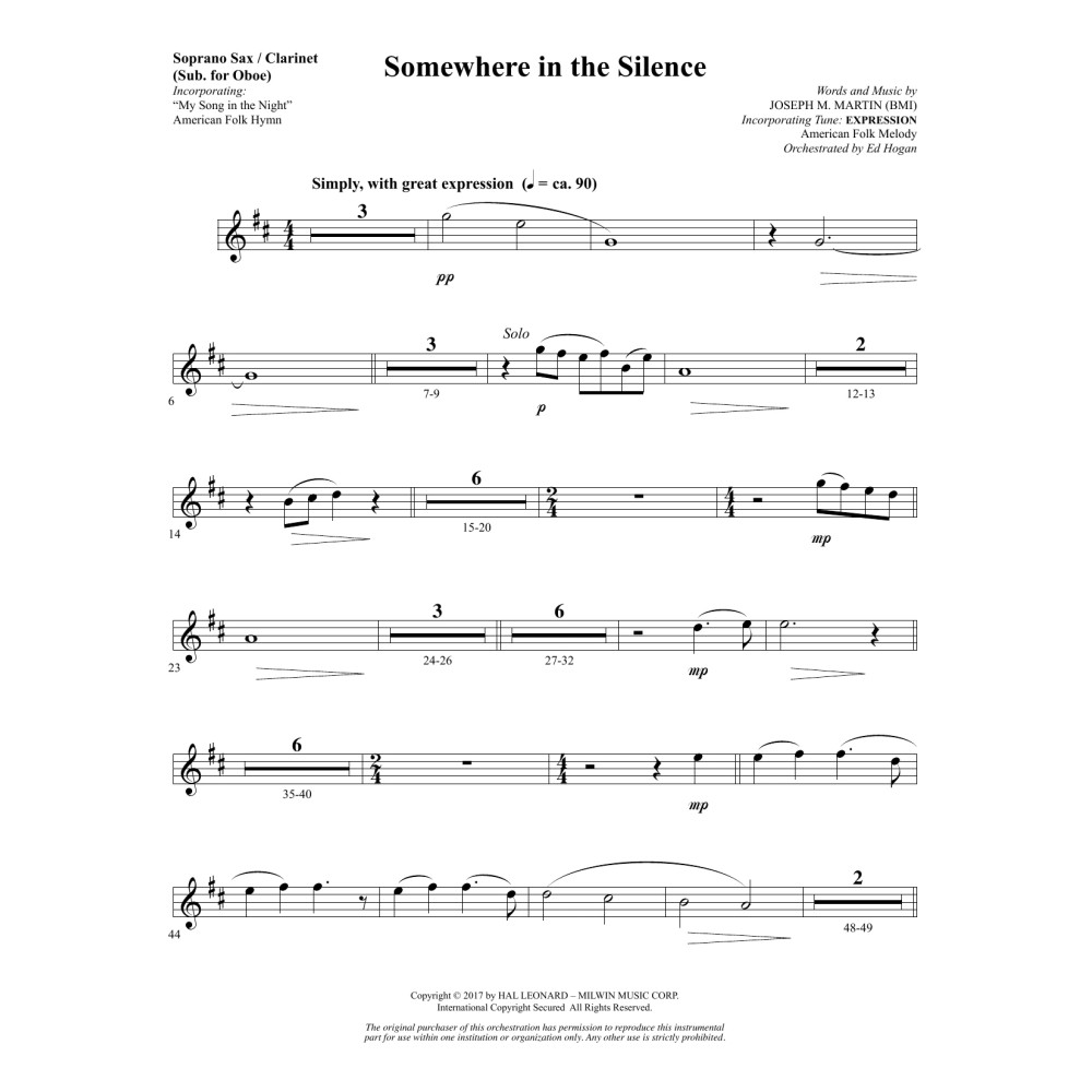Somewhere in the Silence - Soprano Sax/Clarinet(sub oboe)
