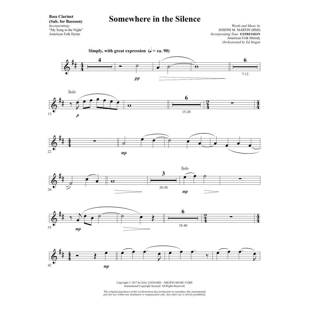 Somewhere in the Silence - Bass Clarinet (sub. Bassoon)