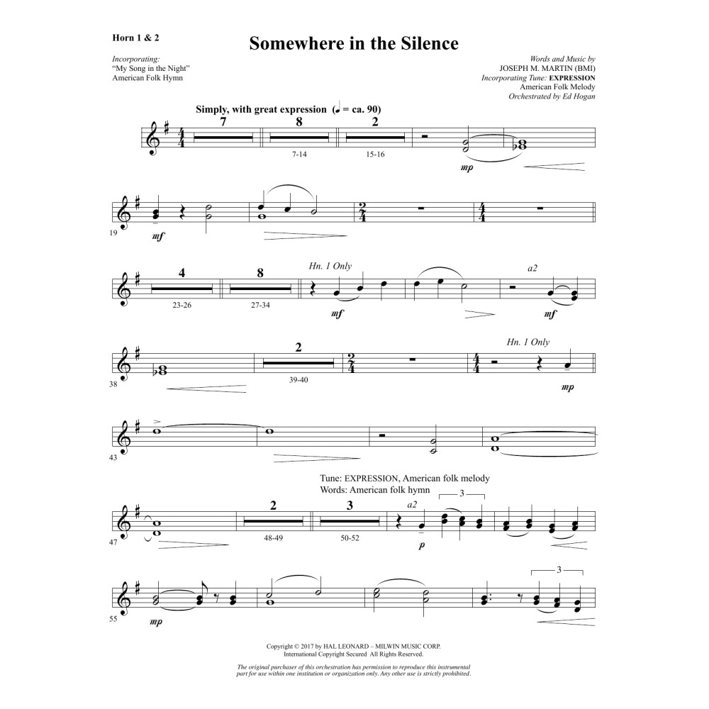 Somewhere in the Silence - F Horn 1 & 2
