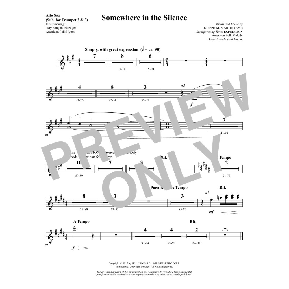 Somewhere in the Silence - Alto Sax (sub. Trumpet 2-3)