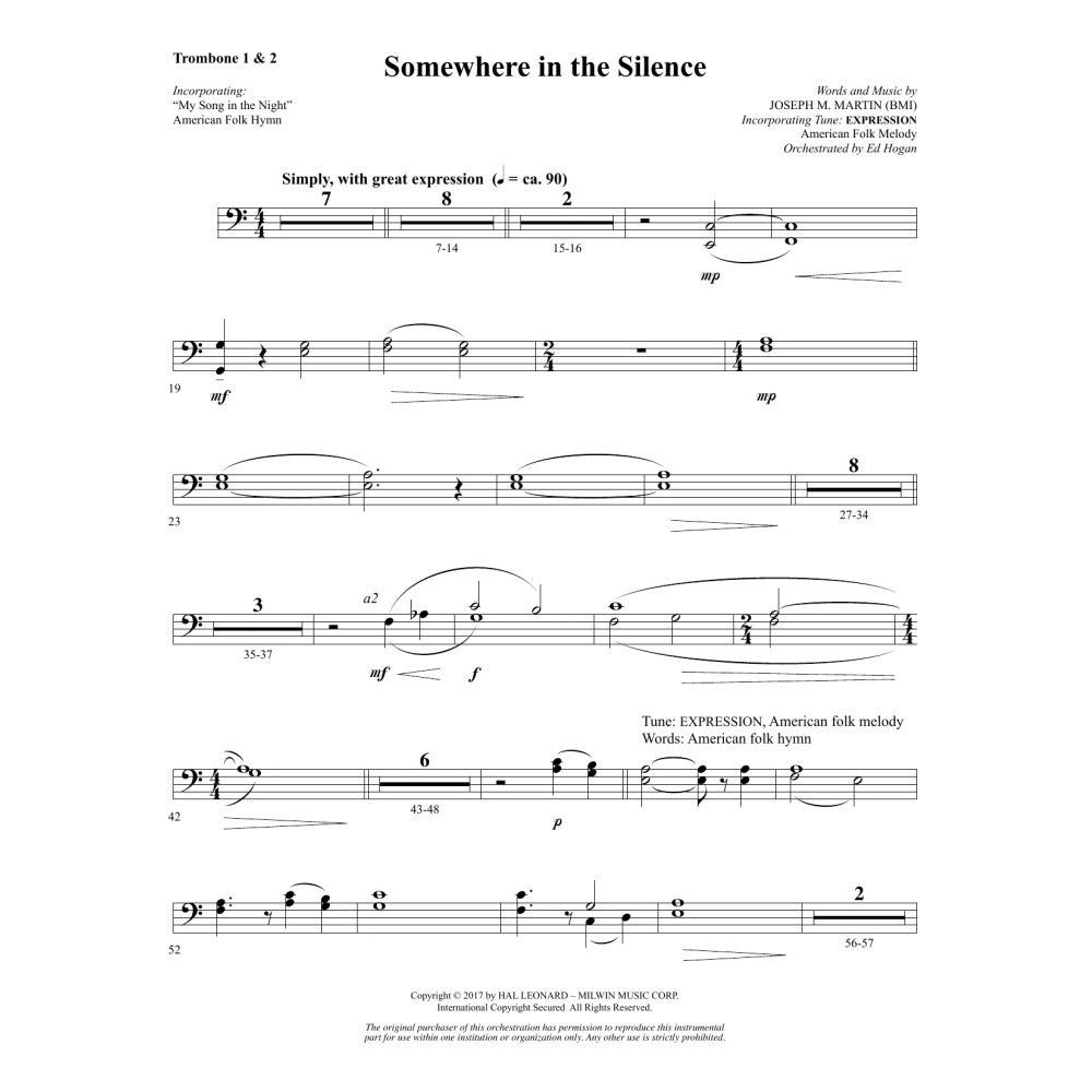 Somewhere in the Silence - Trombone 1 & 2