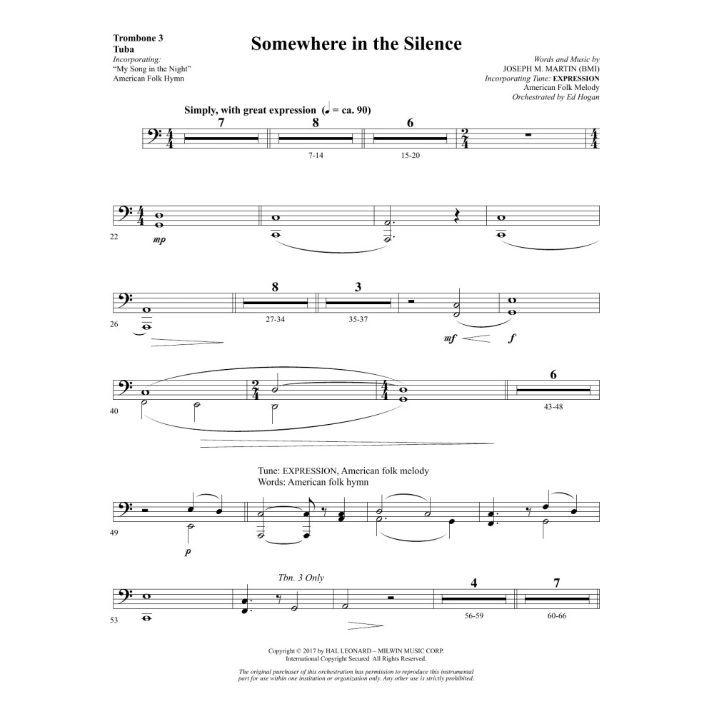 Somewhere in the Silence - Trombone 3/Tuba