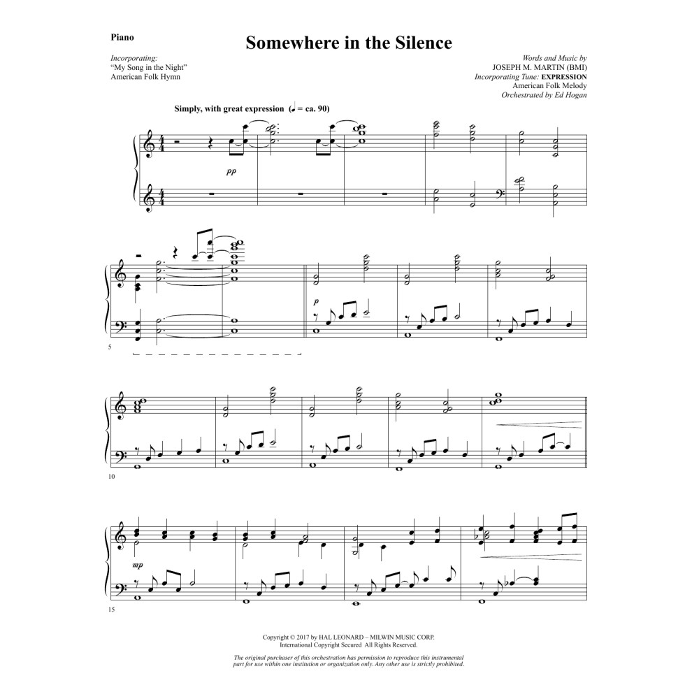 Somewhere in the Silence - Piano