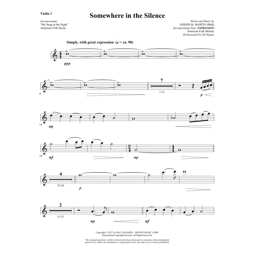 Somewhere in the Silence - Violin 1