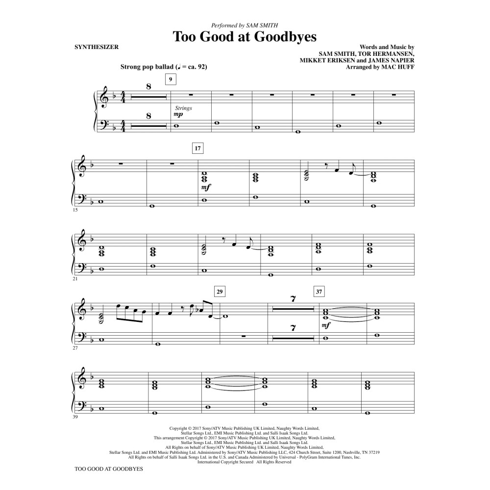 Too Good at Goodbyes - Synthesizer