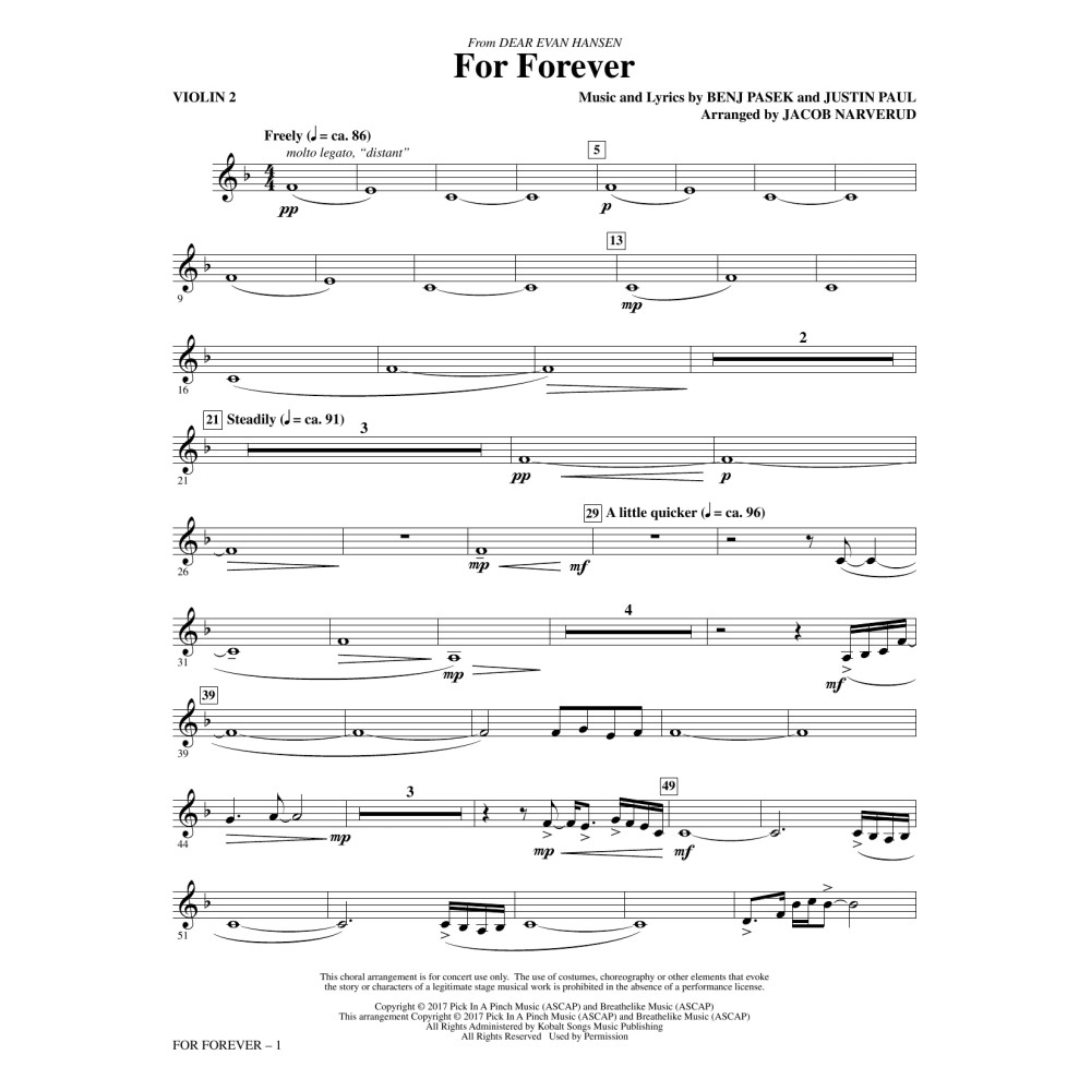 For Forever (from Dear Evan Hansen) (arr. Jacob Narverud) - Violin 2