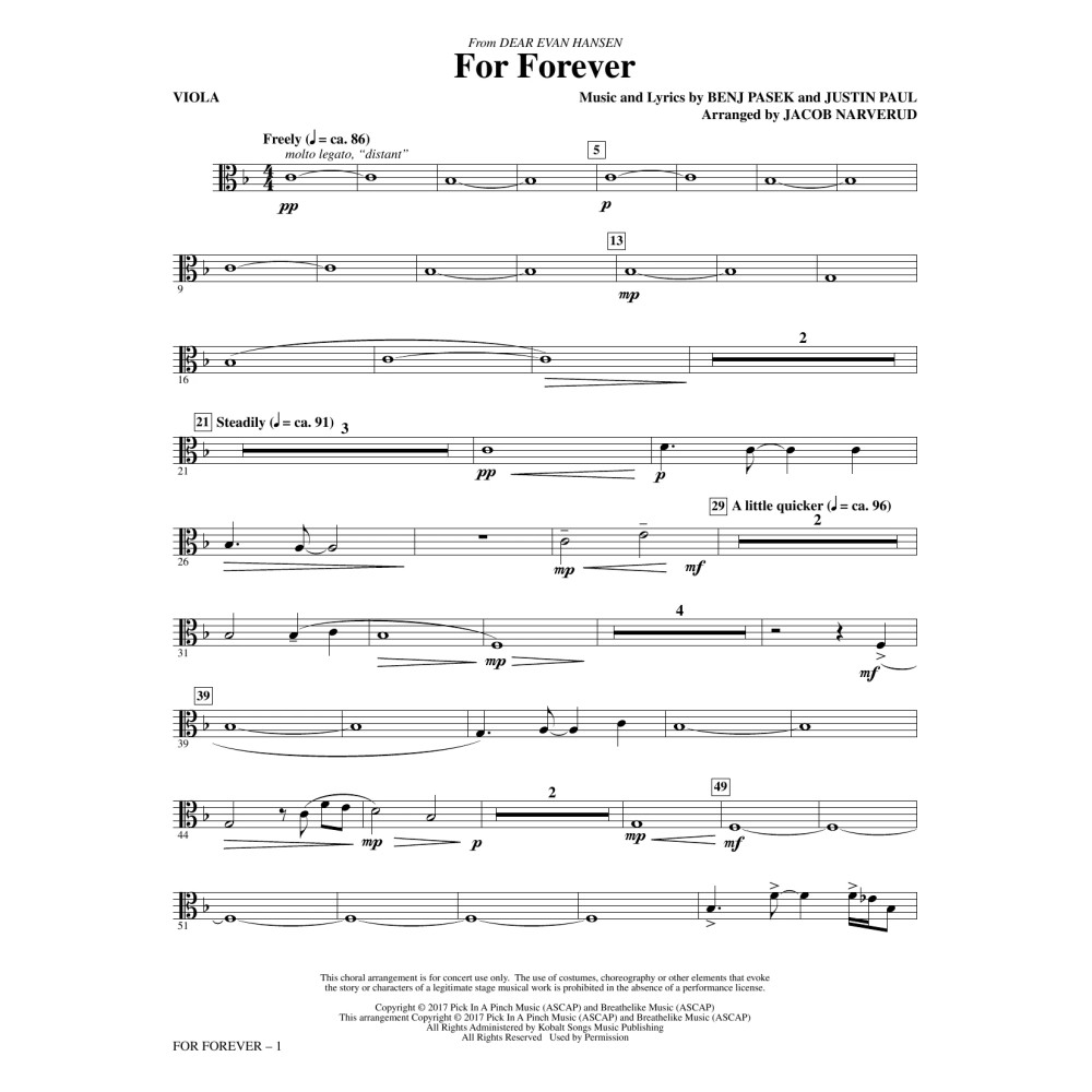 For Forever (from Dear Evan Hansen) (arr. Jacob Narverud) - Viola