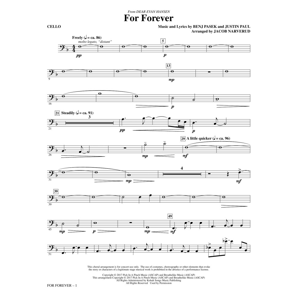 For Forever (from Dear Evan Hansen) (arr. Jacob Narverud) - Cello