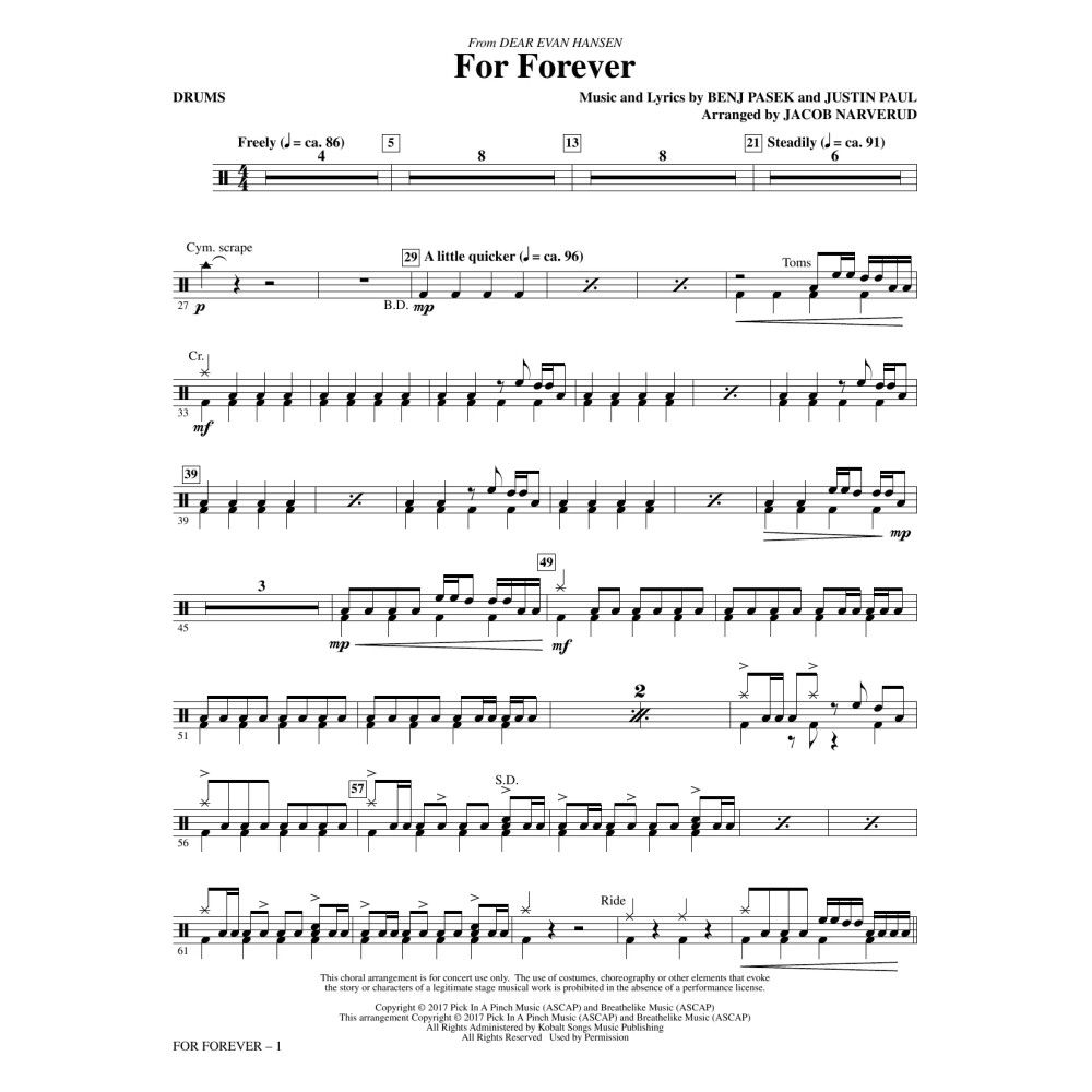 For Forever (from Dear Evan Hansen) (arr. Jacob Narverud) - Drums