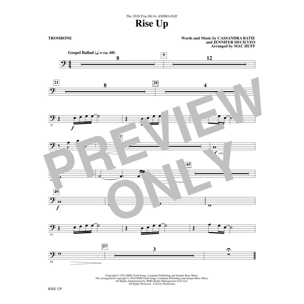 Rise Up (arr. Mac Huff) - Trombone
