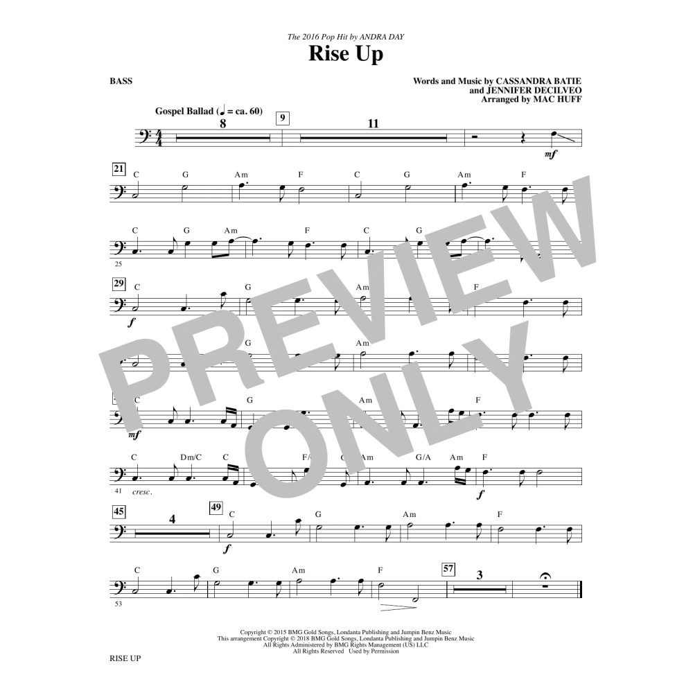 Rise Up (arr. Mac Huff) - Bass