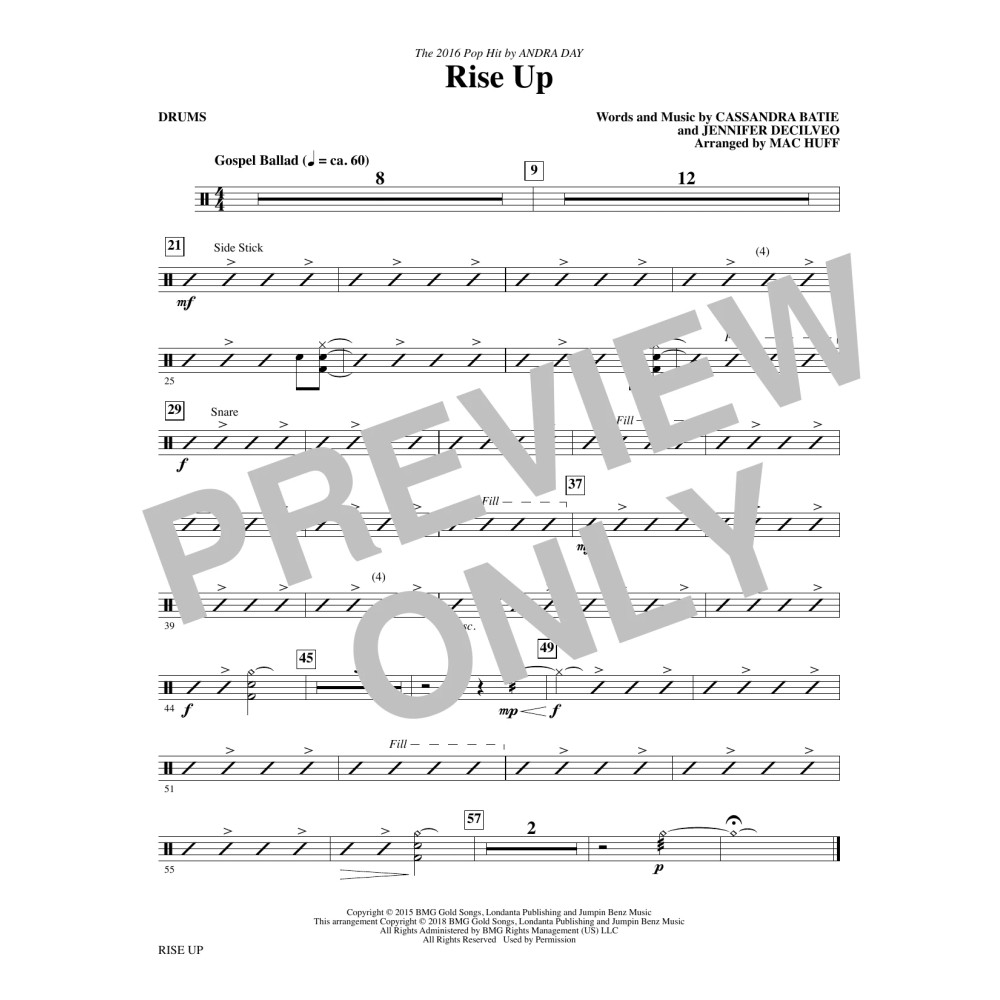 Rise Up (arr. Mac Huff) - Drums