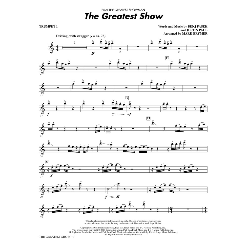 The Greatest Show (arr. Mark Brymer) - Trumpet 1