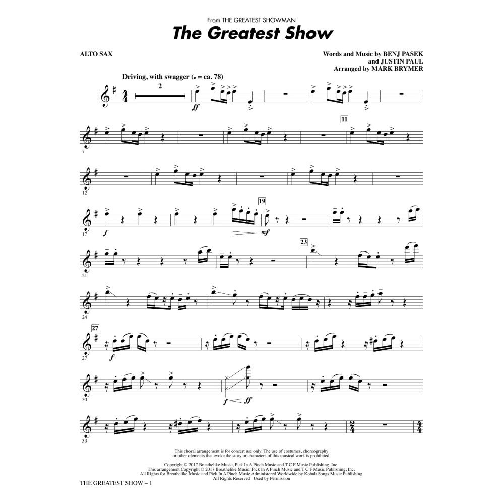 The Greatest Show - Alto Sax