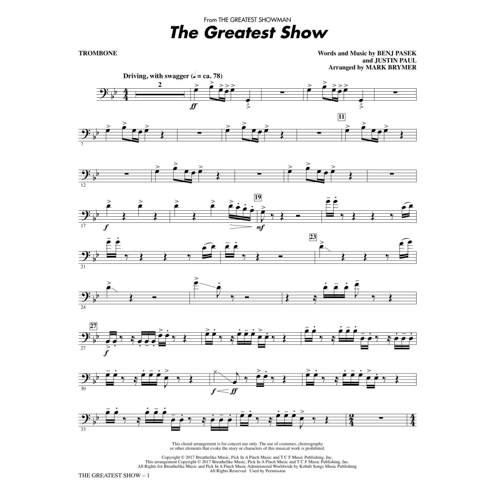 The Greatest Show (arr. Mark Brymer) - Trombone