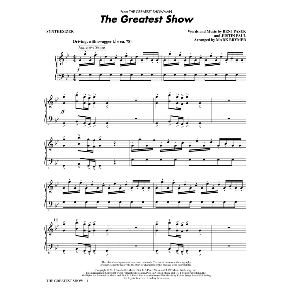 The Greatest Show (arr. Mark Brymer) - Synthesizer