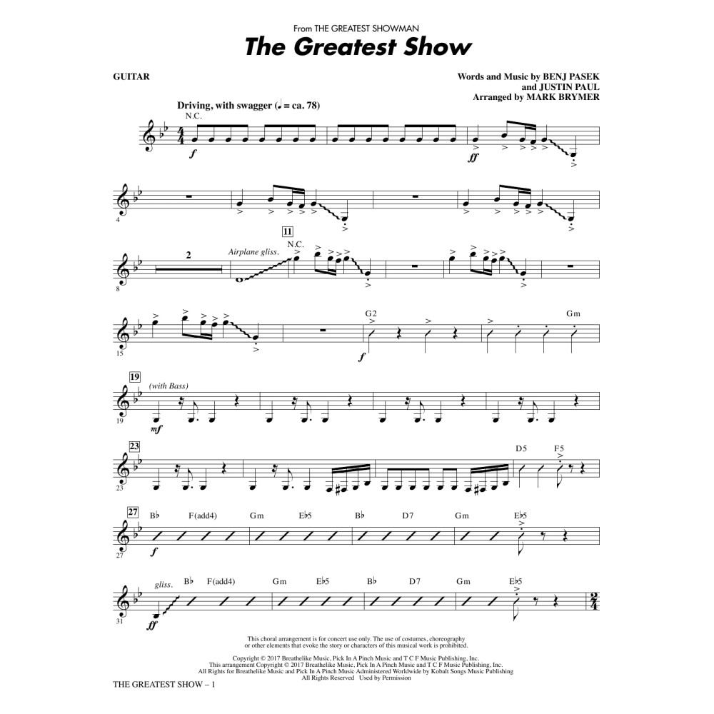 The Greatest Show (arr. Mark Brymer) - Guitar