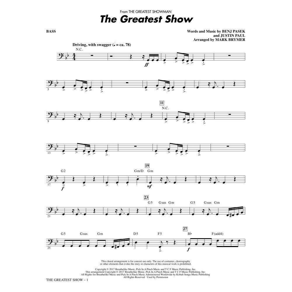 The Greatest Show (arr. Mark Brymer) - Bass