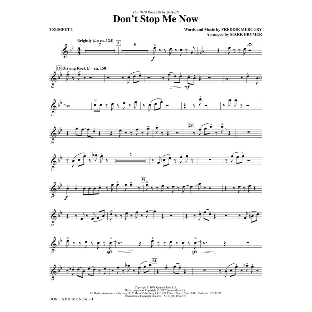 Don't Stop Me Now (arr. Mark Brymer) - Trumpet 1