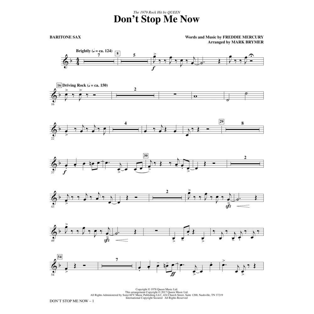 Don't Stop Me Now (arr. Mark Brymer) - Baritone Sax