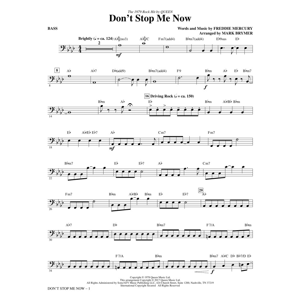 Don't Stop Me Now (arr. Mark Brymer) - Bass
