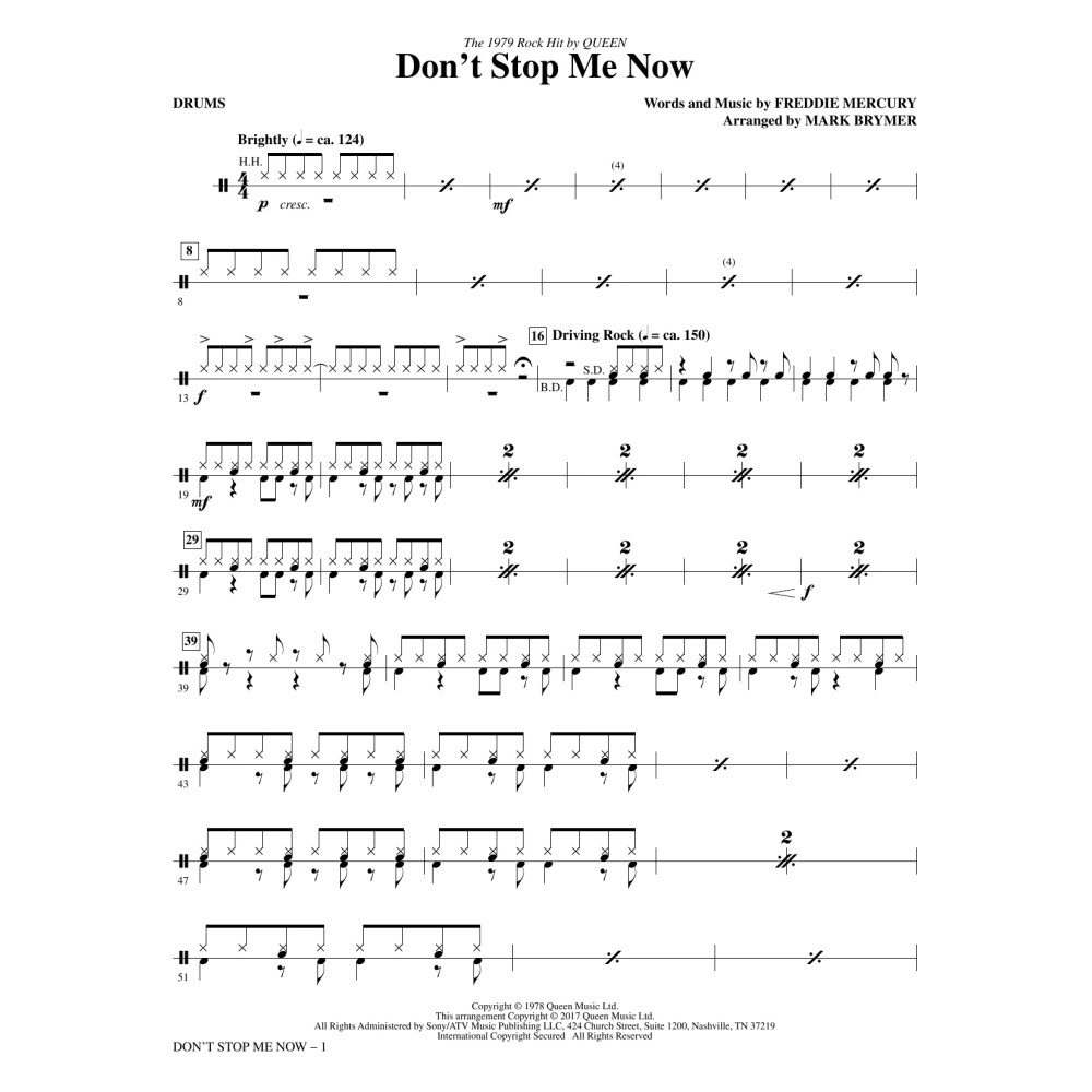 Don't Stop Me Now (arr. Mark Brymer) - Drums