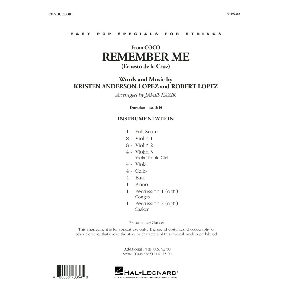 Remember Me (from Coco) (arr. James Kazik) - Conductor Score (Full Score)